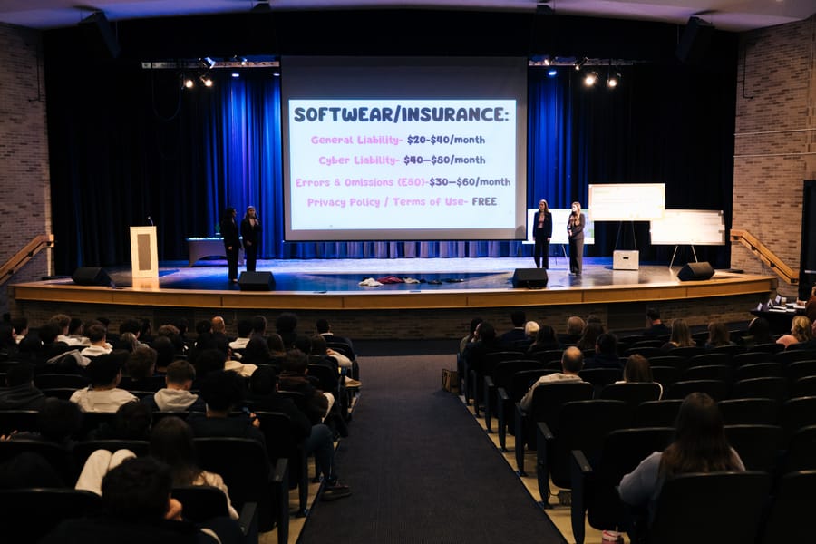 SparkLab students pitching their business on stage at the final competition